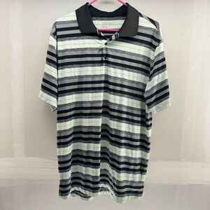 Nike Golf Tour Performance Polo Shirt Mens Large White Gray Striped Dri-Fit